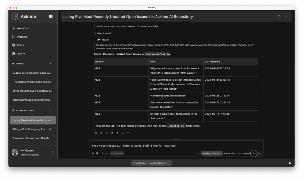 Askimo Desktop Download Preview - AI Chat Client Interface